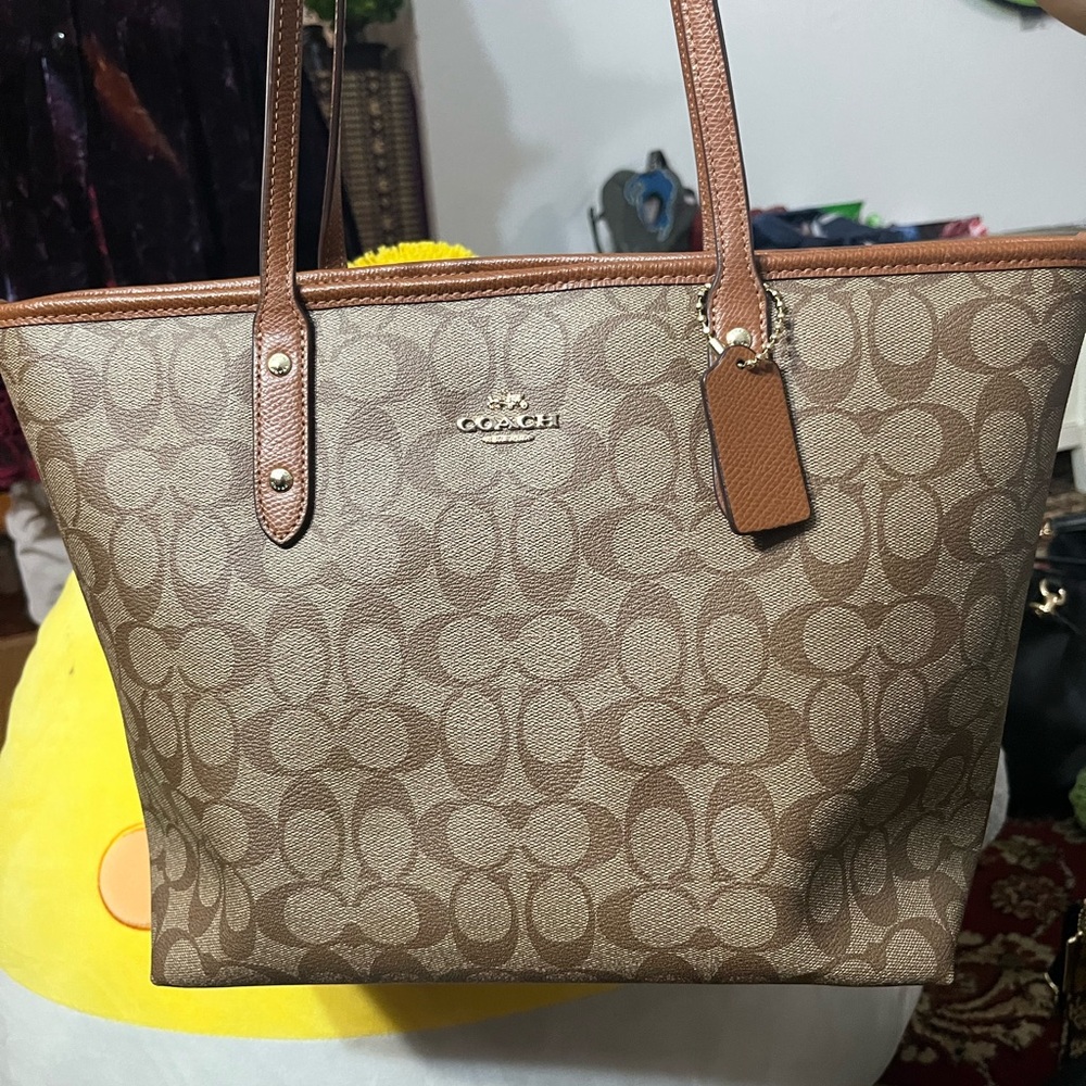 Coach Brown and Tan Signature Tote